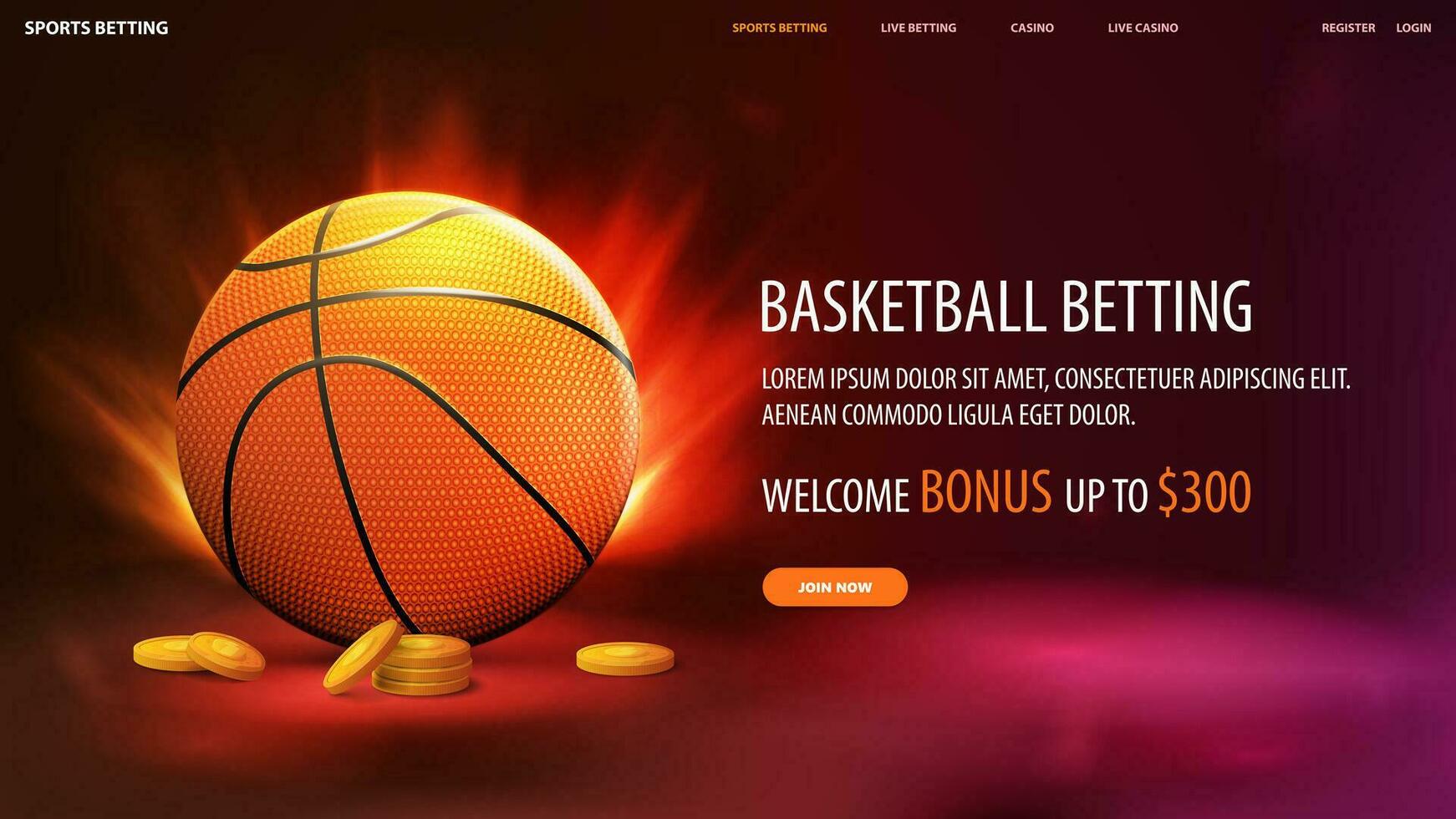 Basketball Wetten, Netz Banner mit Basketball Ball und Schnittstelle Elemente vektor