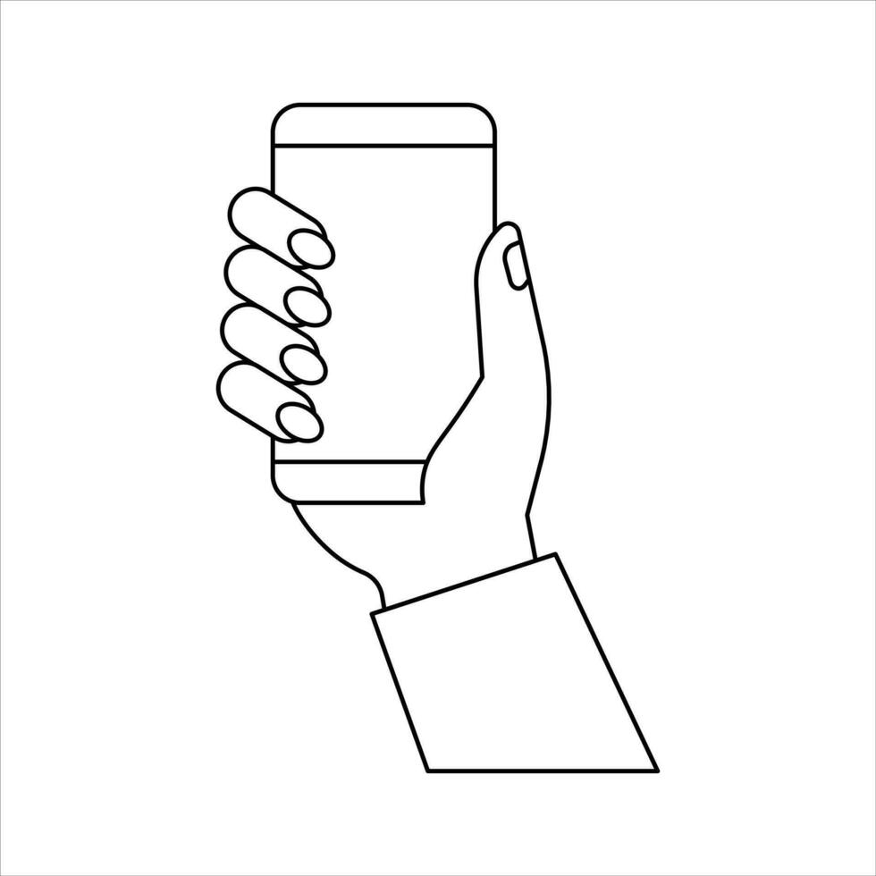 mobil telefon linje ikon. hand innehav smartphone. smartphone med vit skärm vektor eps10.