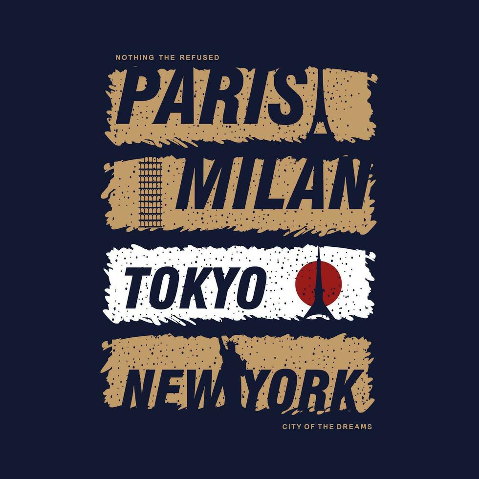 paris milan tokyo ny york abstrakt, typografi design vektor, grafisk illustration, för t skjorta vektor