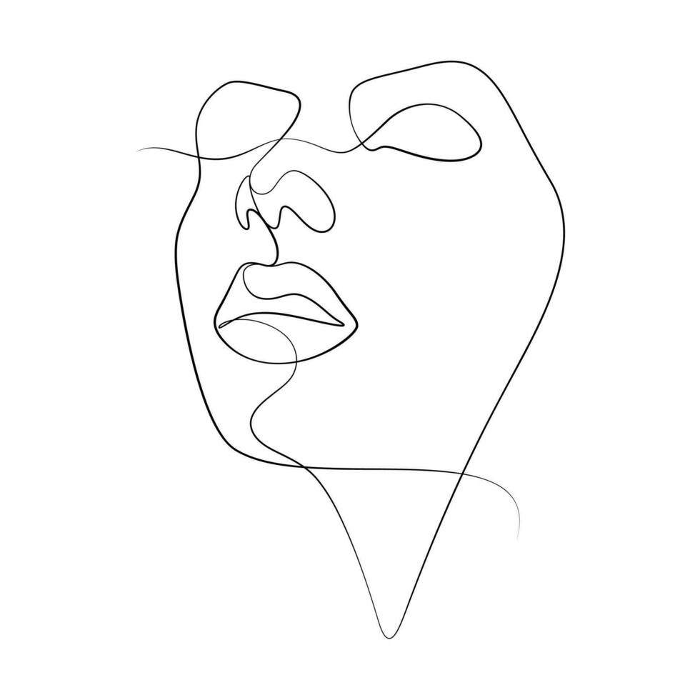 kvinna ansikte stänga upp mun kalligrafi ett linje vektor illustration
