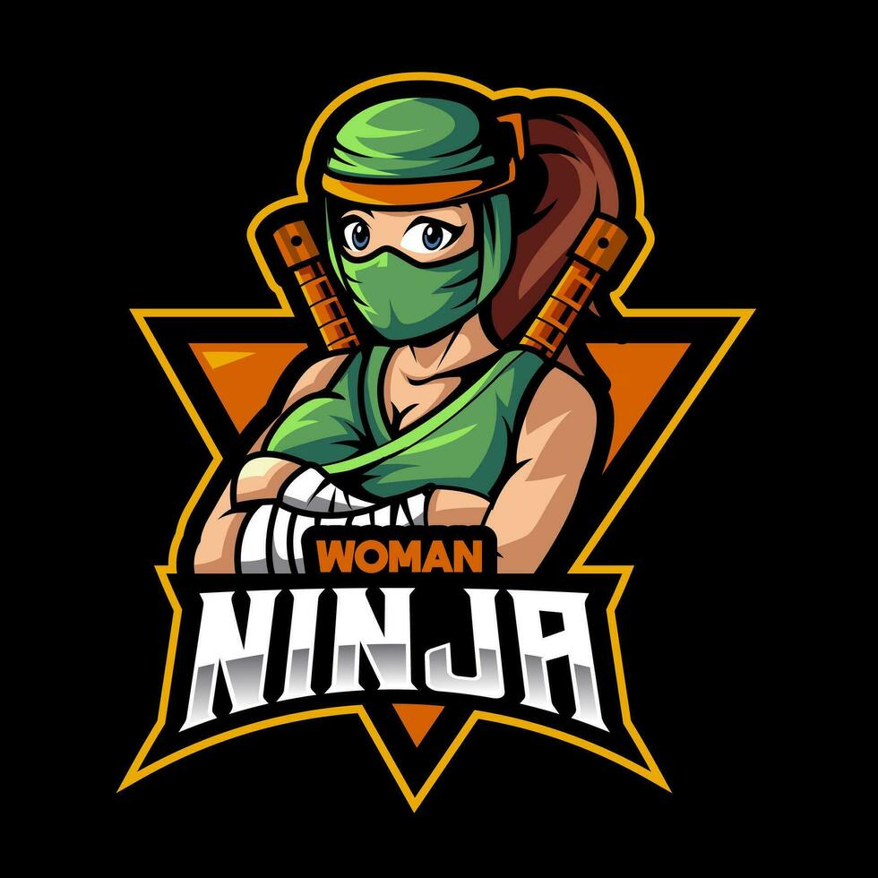 Frau Ninja e Sport Logo Maskottchen Design vektor