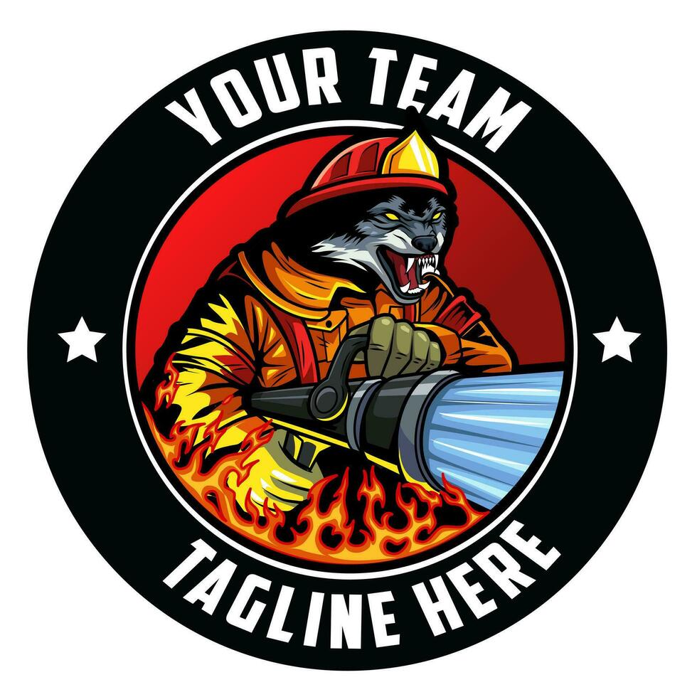 Varg brandman maskot logotyp isolerat vektor