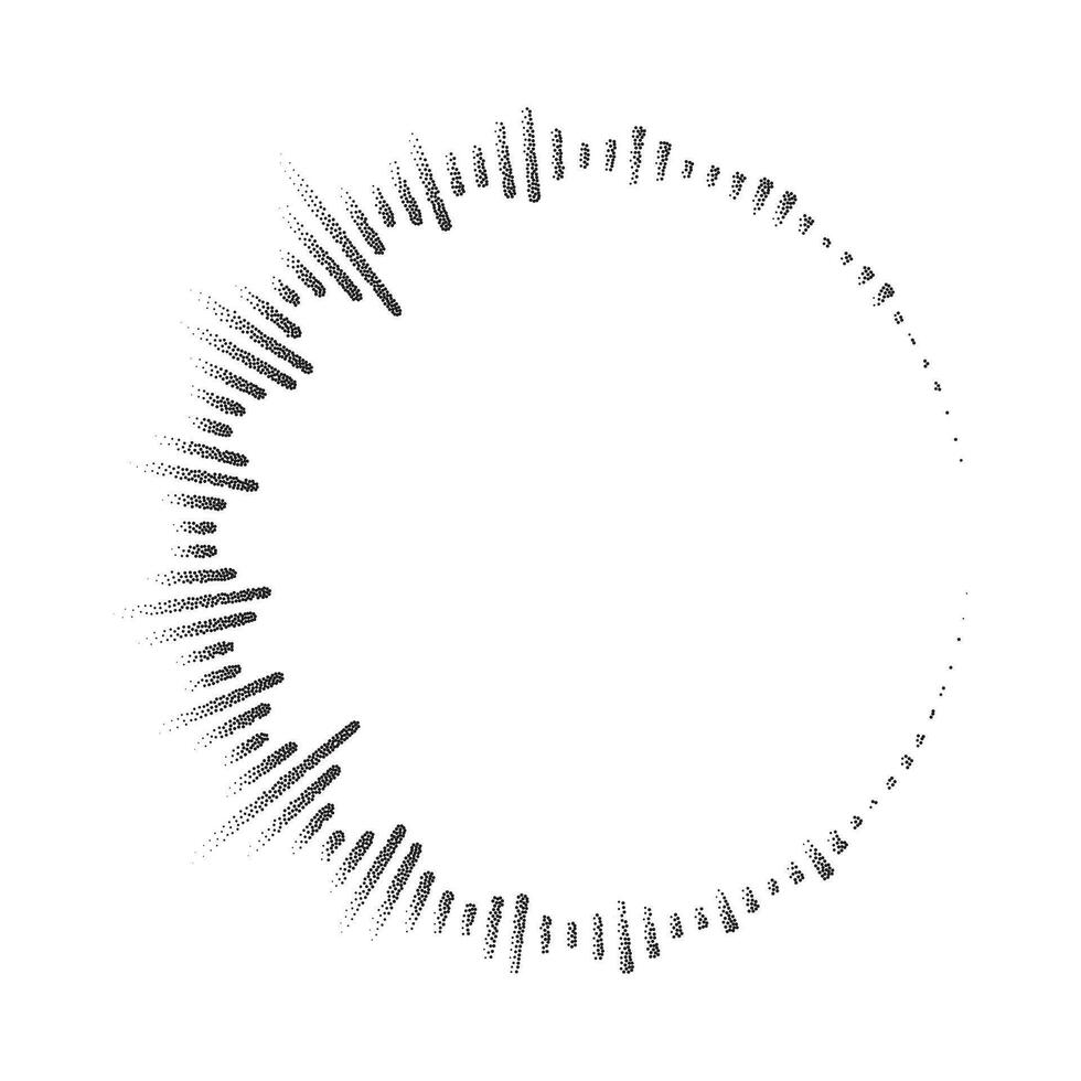 Klang Welle Muster. gepunktet Musik- Frequenz. Halbton Grunge Grenze. Digital kreisförmig Ausgleich. Vektor Illustration isoliert auf Weiß Hintergrund