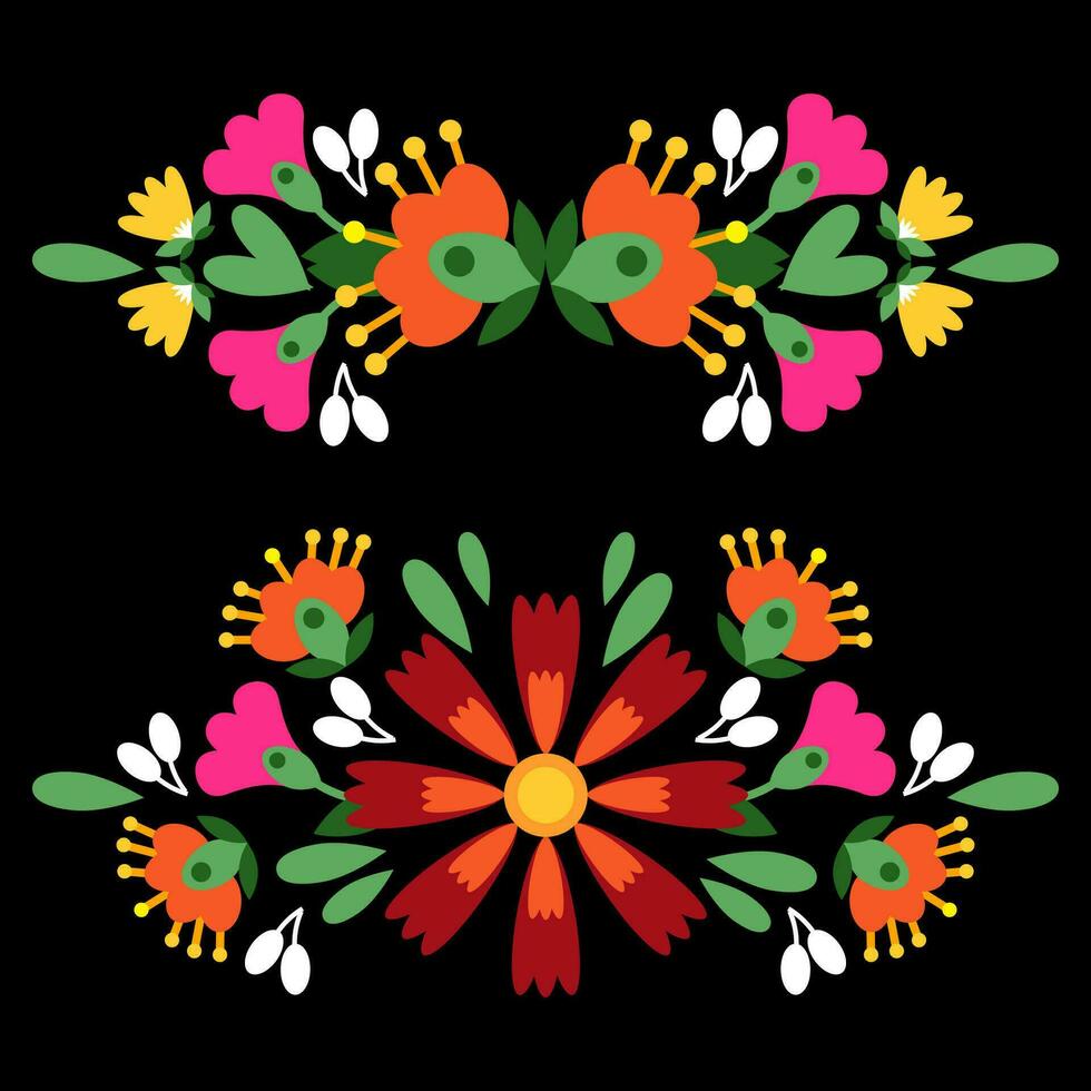 hell Blumen- Mexikaner Stickerei auf ein schwarz Hintergrund vektor