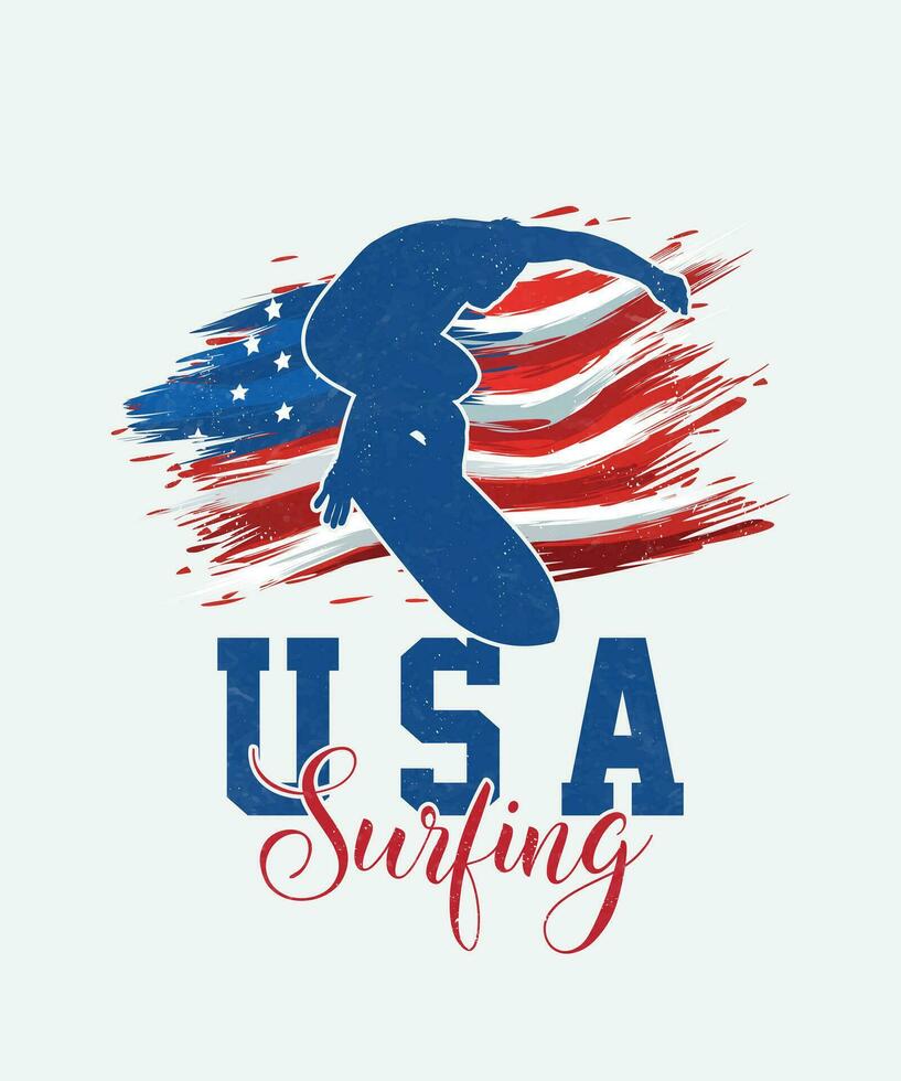 USA amerikanisch Surfen T-Shirt Design, USA amerikanisch Flagge Sport T-Shirt Design vektor