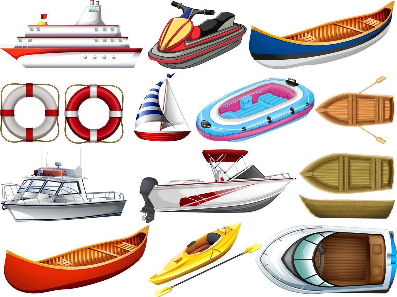 uppsättning av olika slags båtar och fartyg isolerad på vit bakgrund vektor