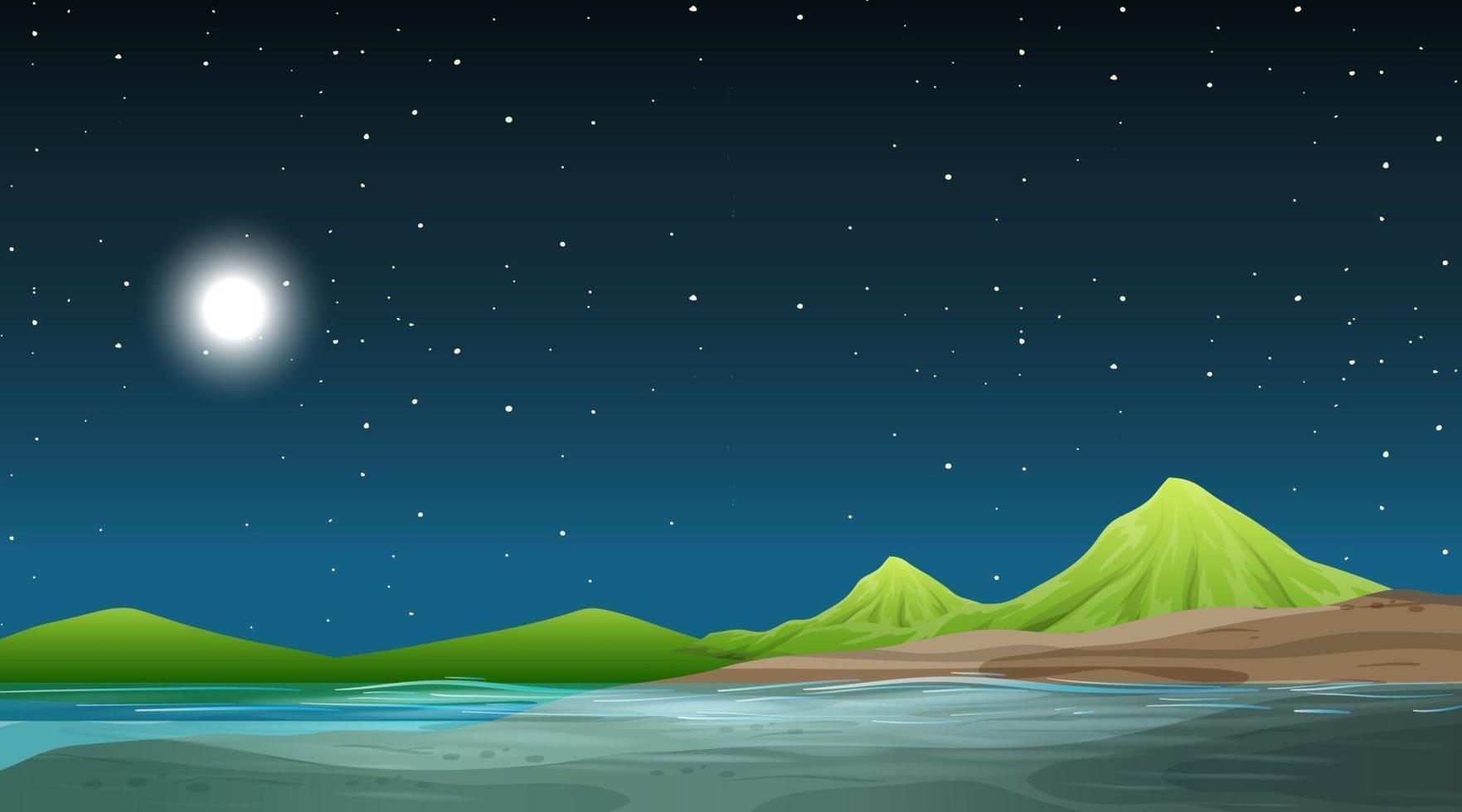 leere Naturlandschaft bei Nachtszene mit Berghintergrund vektor