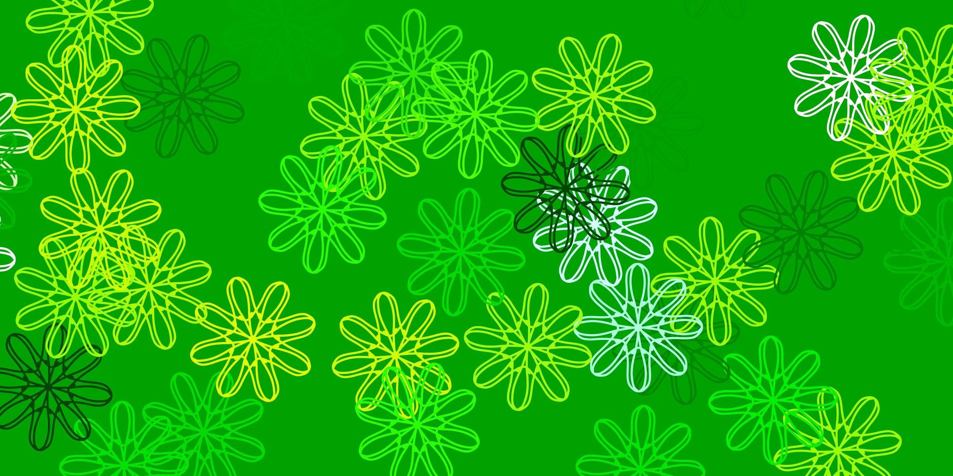ljusgrön gul vektor doodle bakgrund med blommor