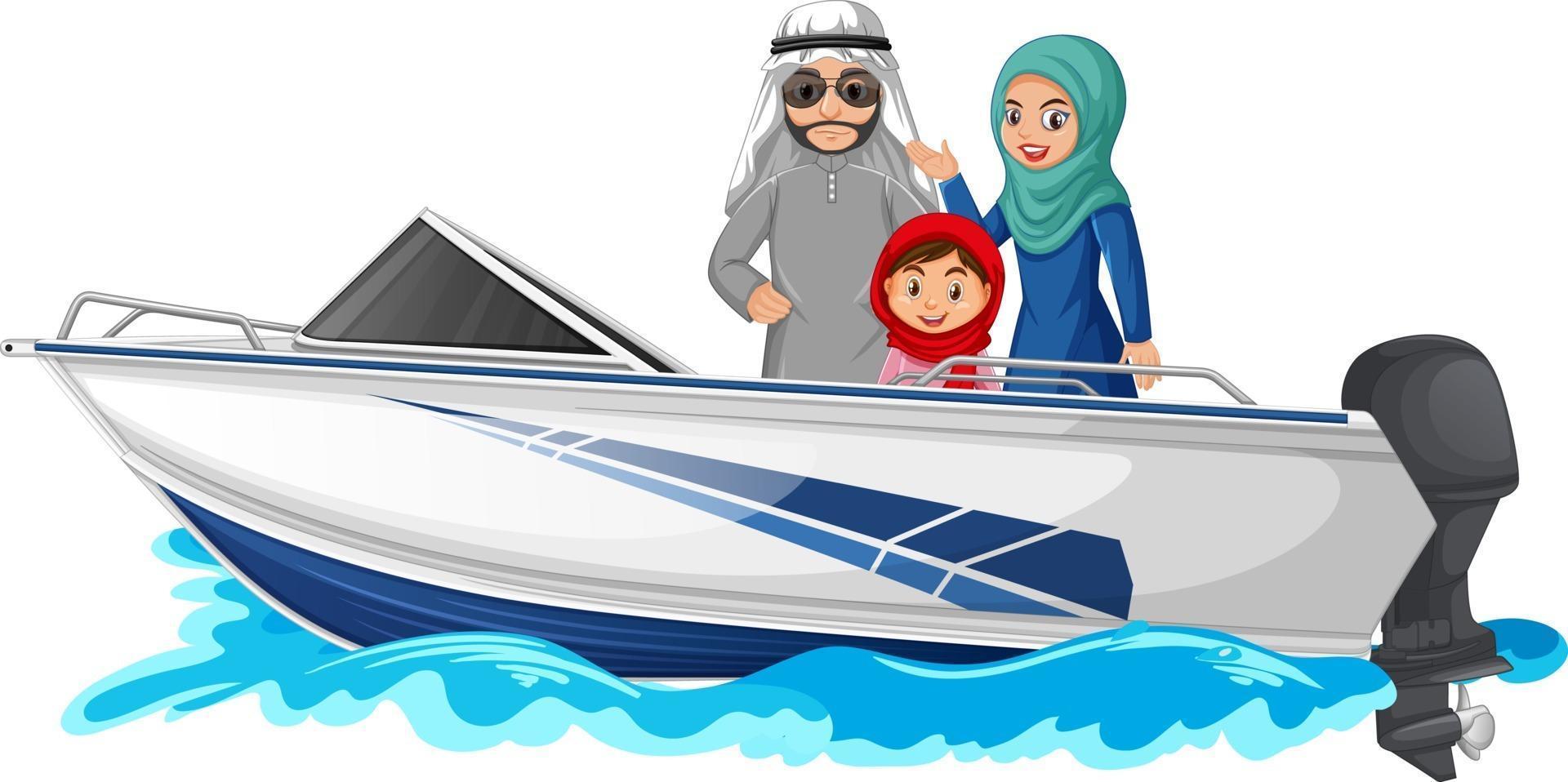muslimische Familie steht auf einem Schnellboot vektor