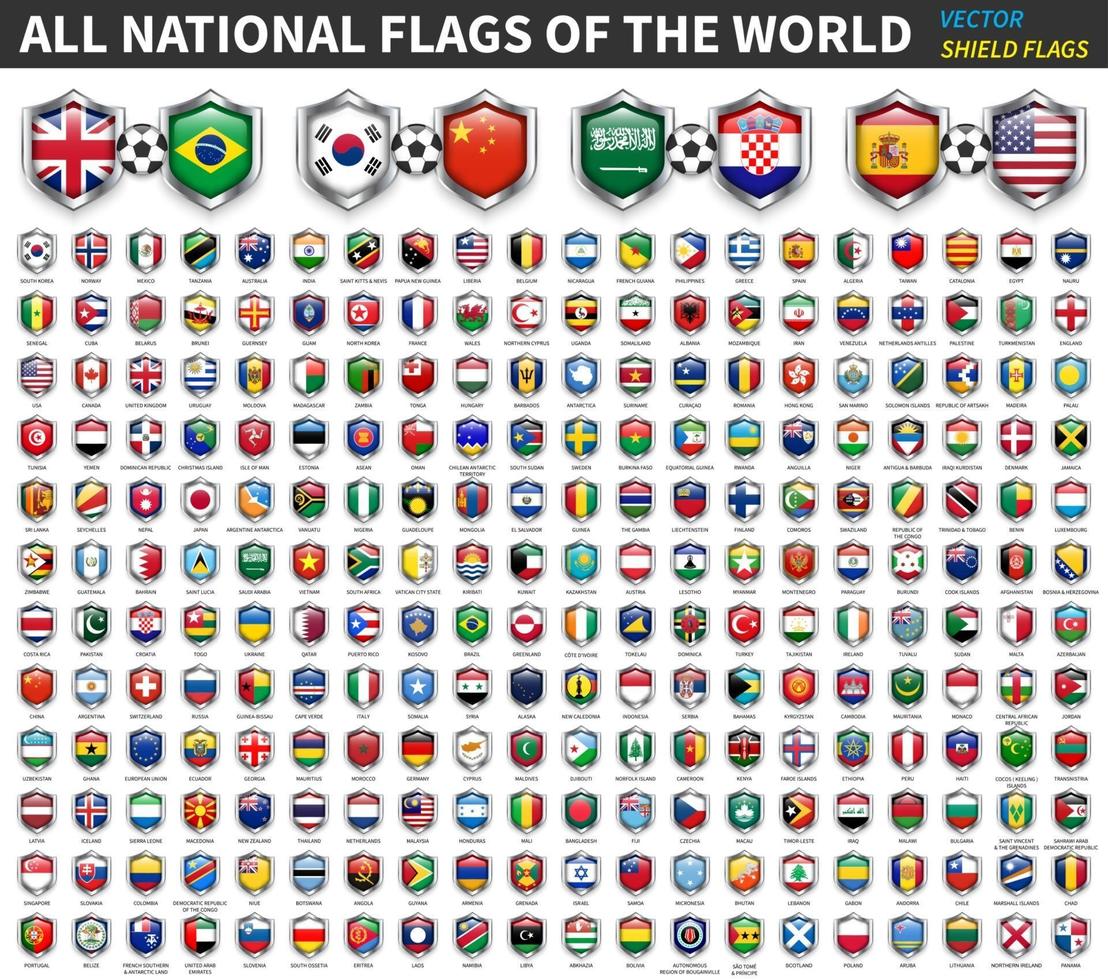 alle Nationalflaggen der Welt. Schild Flaggendesign. Sport- und Fußballwettbewerbskonzept. Elementvektor. vektor