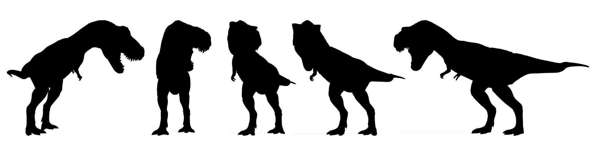 tyrannosaurus rex t-rex går och morrar. silhuett design. uppsättning av olika dinosaurier hållning. vektor .