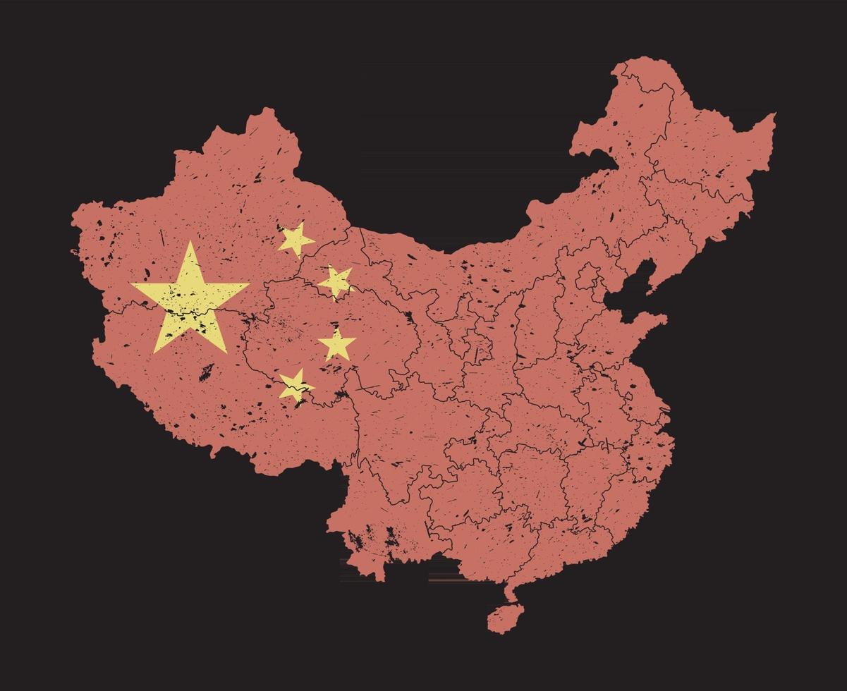 China-Karte mit Flaggenmuster und Provinzregion und Schmutzpartikelelement auf der Karte. hoch detailliert. flache Farbe. Vektor. vektor