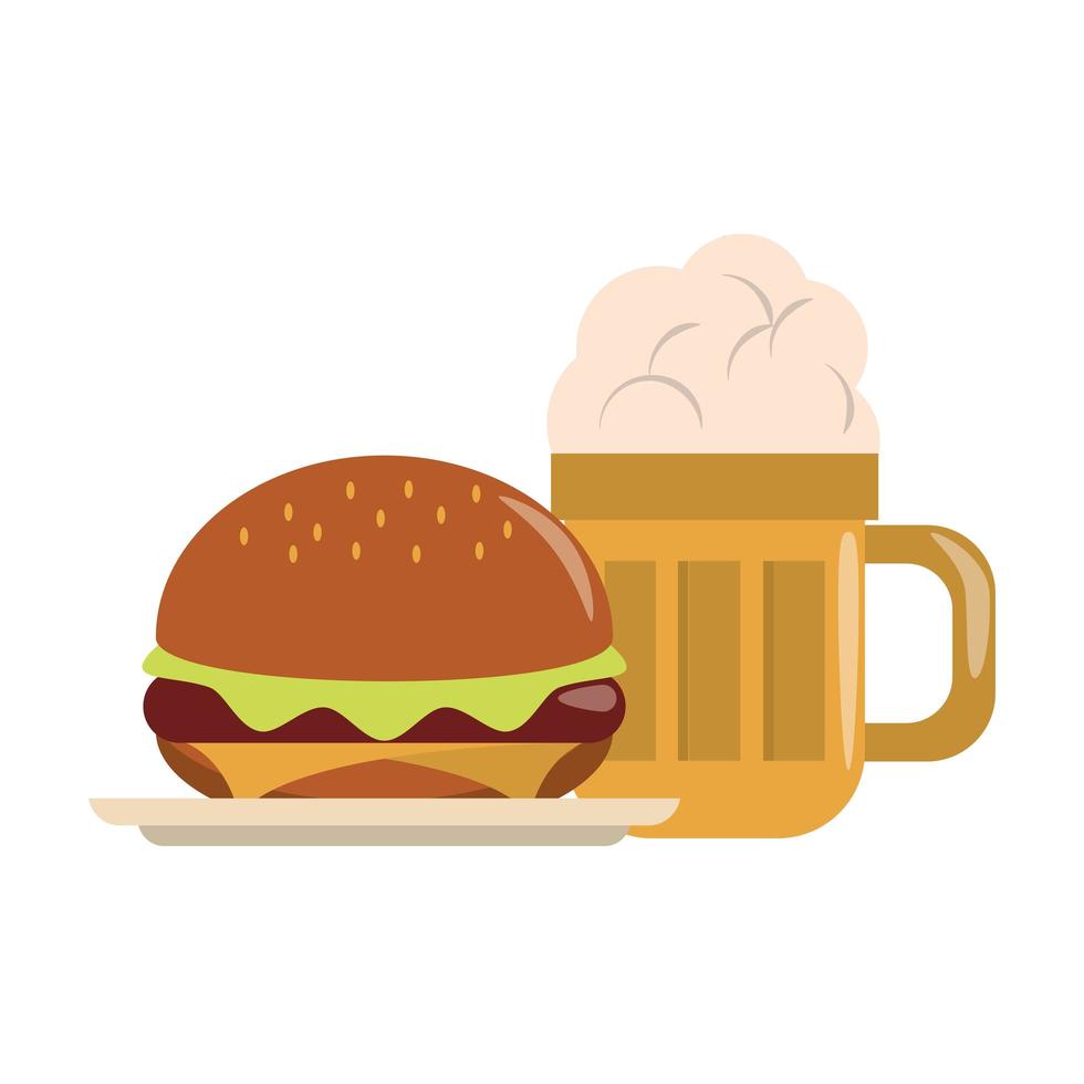 restaurang mat och mat stort glas med öl och hamburgare ikon tecknade vektorillustration grafisk design vektor