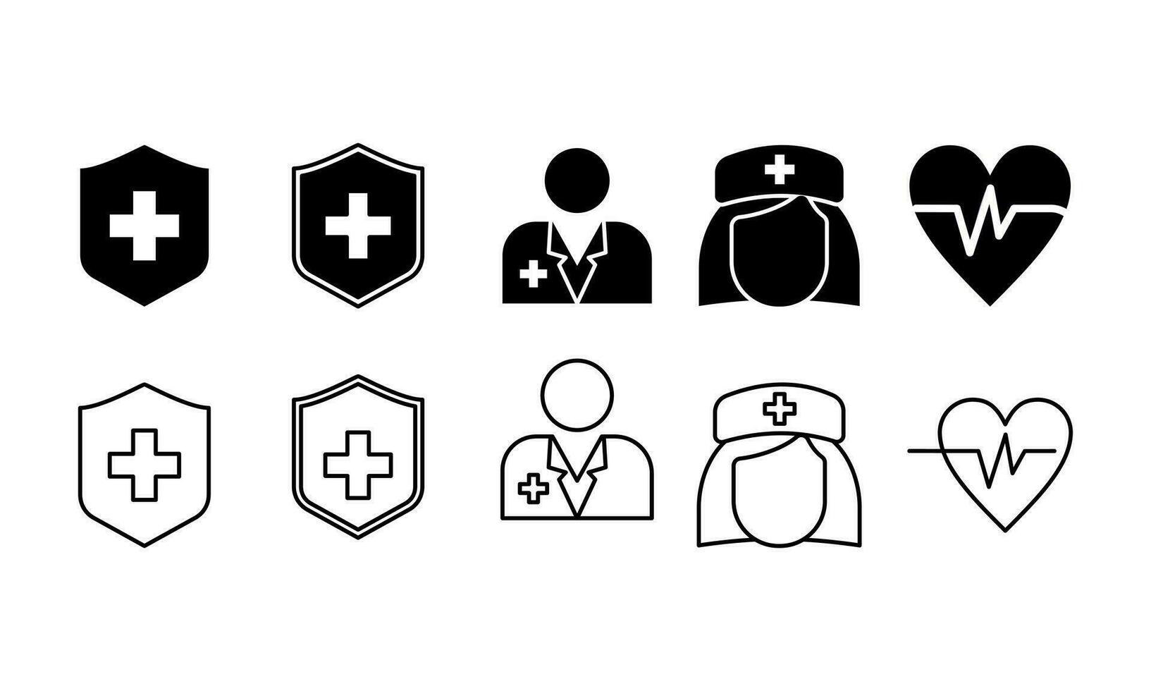 Krankenhaus, Arzt, Krankenschwester Symbol Satz, Vektor Symbol isoliert auf Weiß Hintergrund.