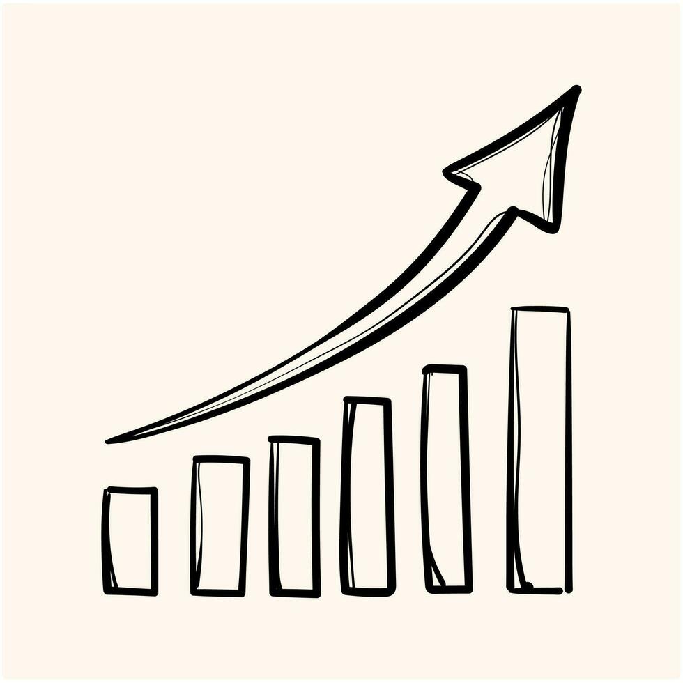 handritad växande stapeldiagram ikon i svart på en vit bakgrund. doodle stil vektorillustration vektor