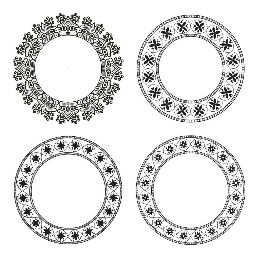 einstellen von Kreis Gliederung runden Blume Muster Frames zum Färbung Buch Buchseite, Gekritzel Ornament im schwarz und Weiss, Hand zeichnen Vektor Illustration.