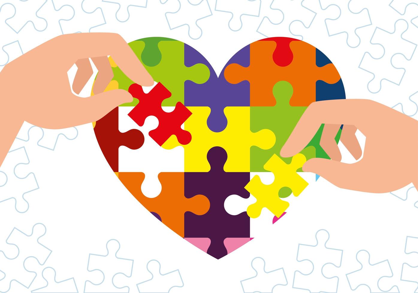 världens autismdag med hjärtat av pusselbitar vektor