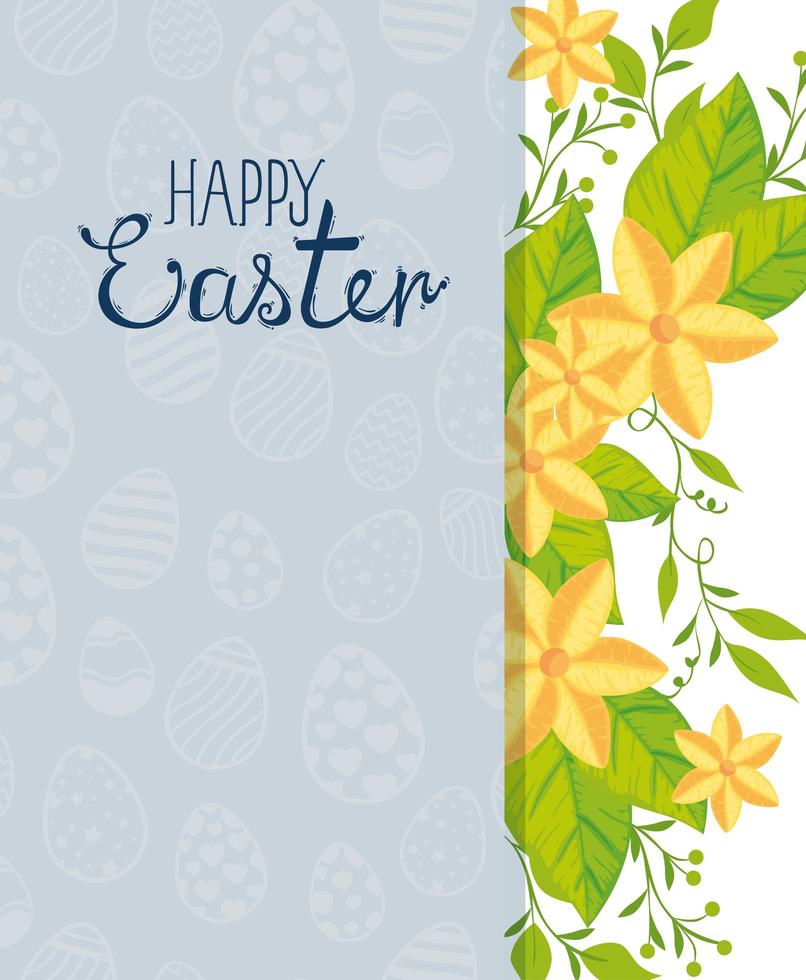Frohe Osterkarte mit Hintergrund von Eiern und Blumen vektor