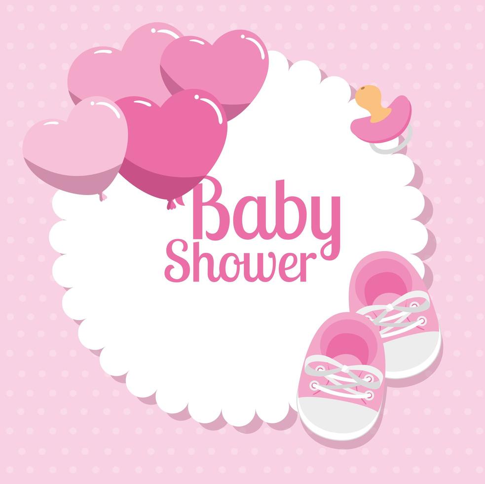baby shower kort med skor och dekoration vektor