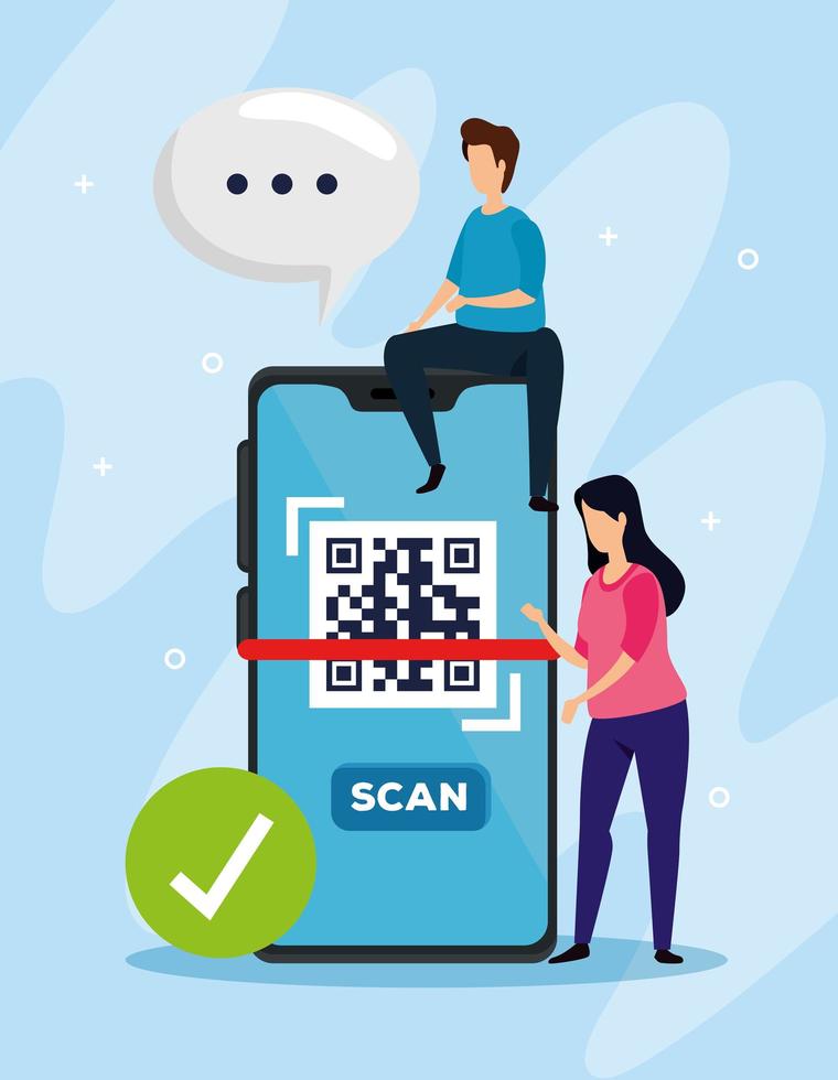 scan code qr mit smartphone und geschäftspaar vektor