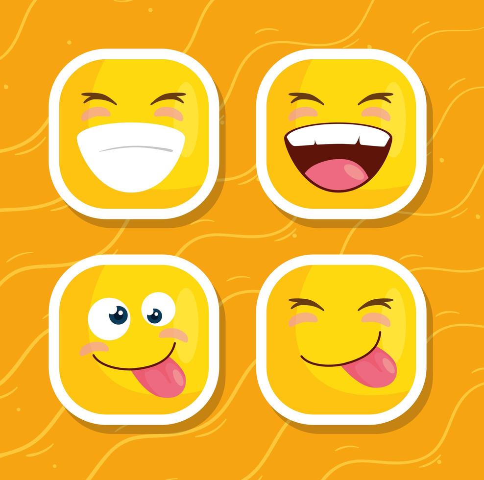 Set von Emoticons in gelbem Hintergrund vektor