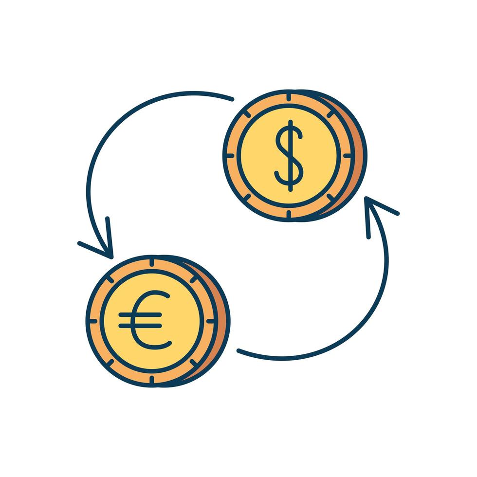 mynt dollar och euro med pilar i form cirkel vektor