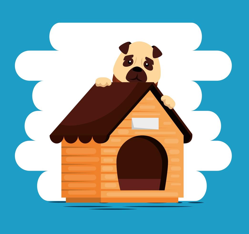 kleiner Hund mit Holzhaus vektor