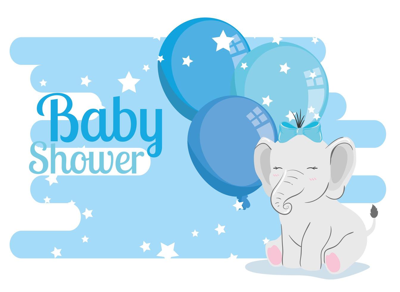 Babypartykarte mit Elefant und Luftballons Helium vektor