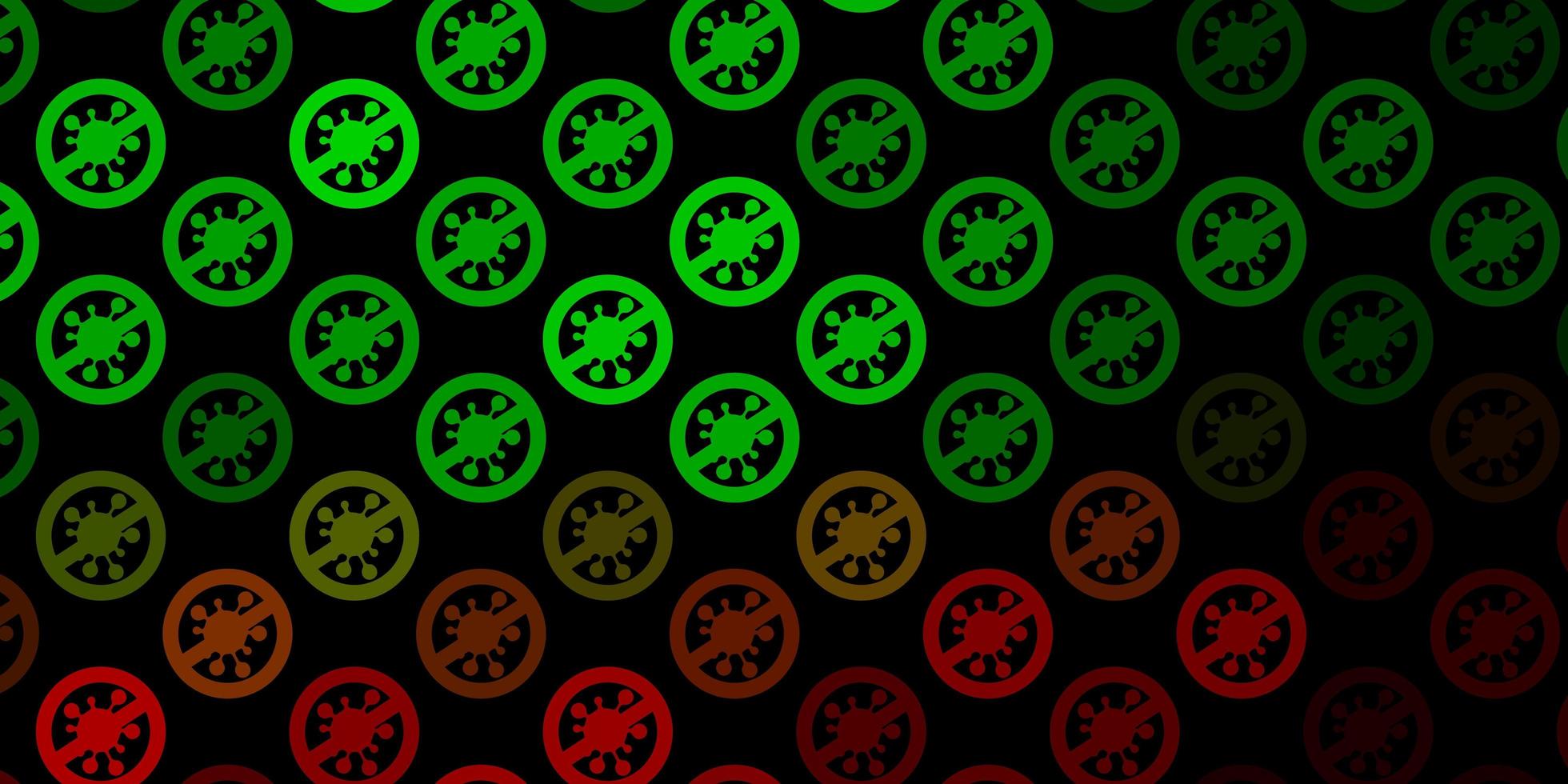 dunkelgrüner roter Vektorhintergrund mit Covid19-Symbolen vektor