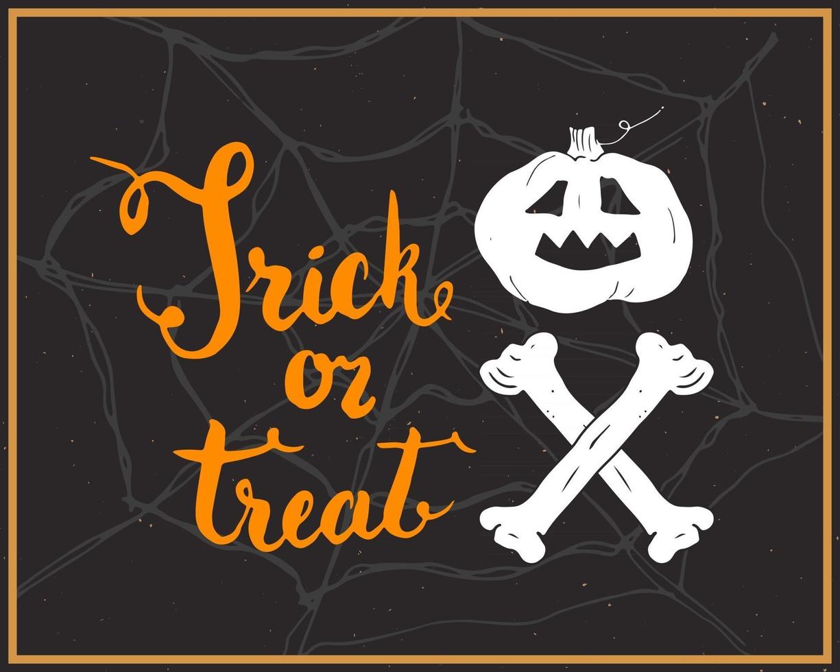 halloween gratulationskort. bokstäver kalligrafi tecken och handritade element, festinbjudan eller semester banner design vektorillustration vektor