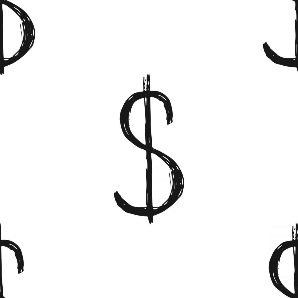 Dollarzeichen Symbol Pinsel Schriftzug nahtloses Muster, Grunge kalligraphische Symbole Hintergrund, Vektor-Illustration vektor