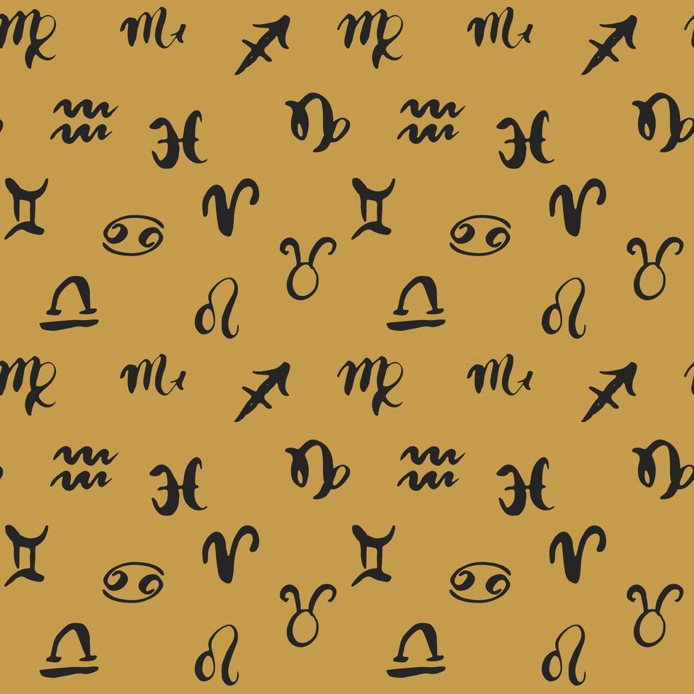 Sternzeichen nahtlose Muster. handgezeichnete Horoskop-Astrologiesymbole, Grunge-strukturiertes Design, Typografiedruck, Vektorillustration vector