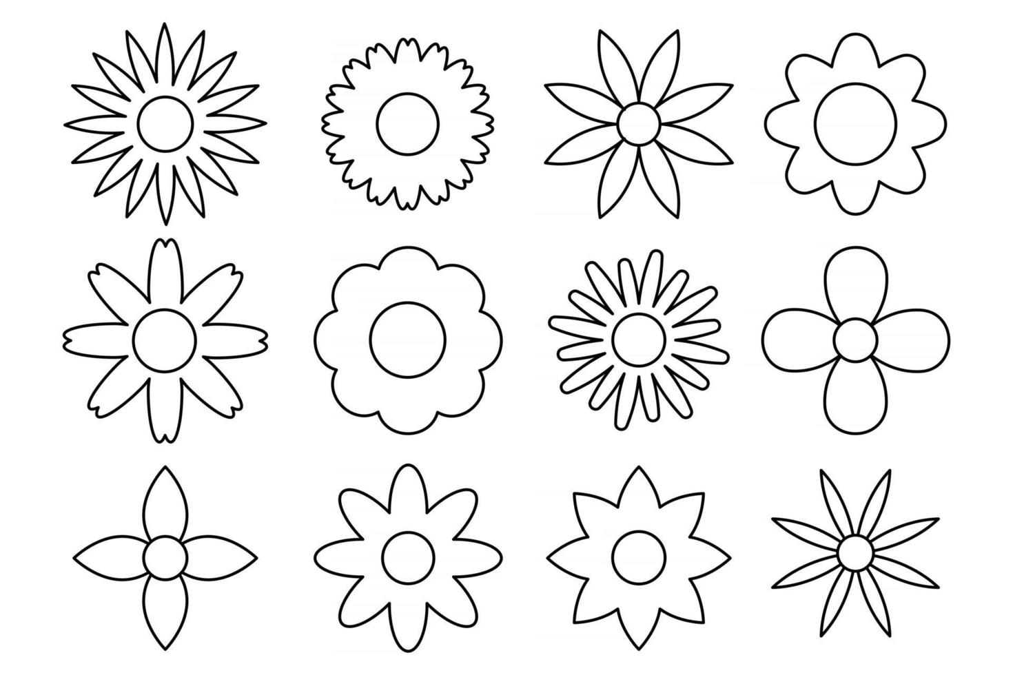 Blume Symbolsatz. Sammlung minimalistischer Blumen. handgezeichnete Vektorgrafik mit Wildblumen. für Logodesign, Tätowierung, Postkarte. editierbarer Strich. vektor