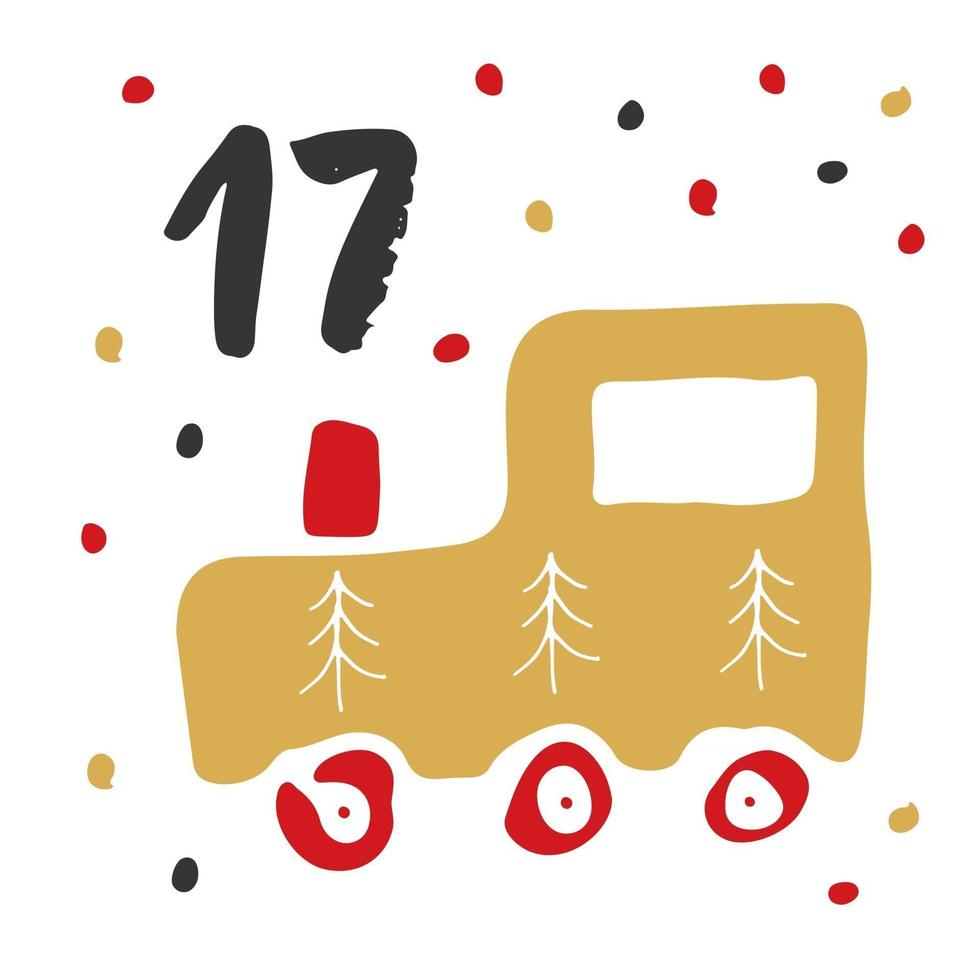 jul adventskalender. handritade element och siffror. vinterferiekalenderkortdesign, vektorillustration vektor