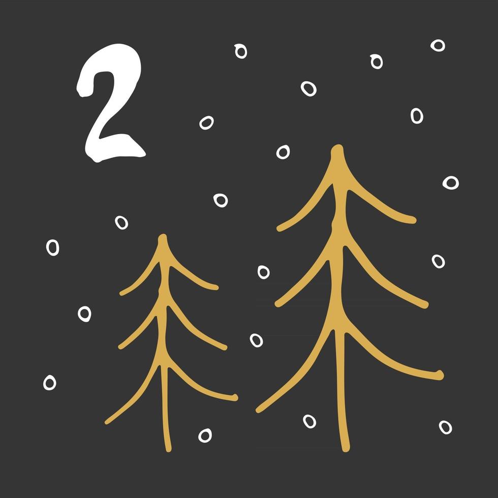 jul adventskalender. handritade element och siffror. vinterferiekalenderkortdesign, vektorillustration vektor