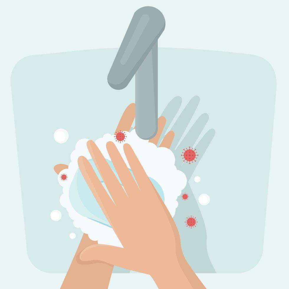 sich die Hände zu waschen, um eine Infektion mit dem Coronavirus zu verhindern. Coronavirus Covid-19-Konzept. Vektorillustration im flachen Stil vektor
