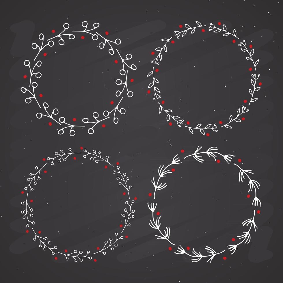 Weihnachtskranz runde Rahmen setzen handgezeichnete Kritzeleien. Vektorillustration vektor