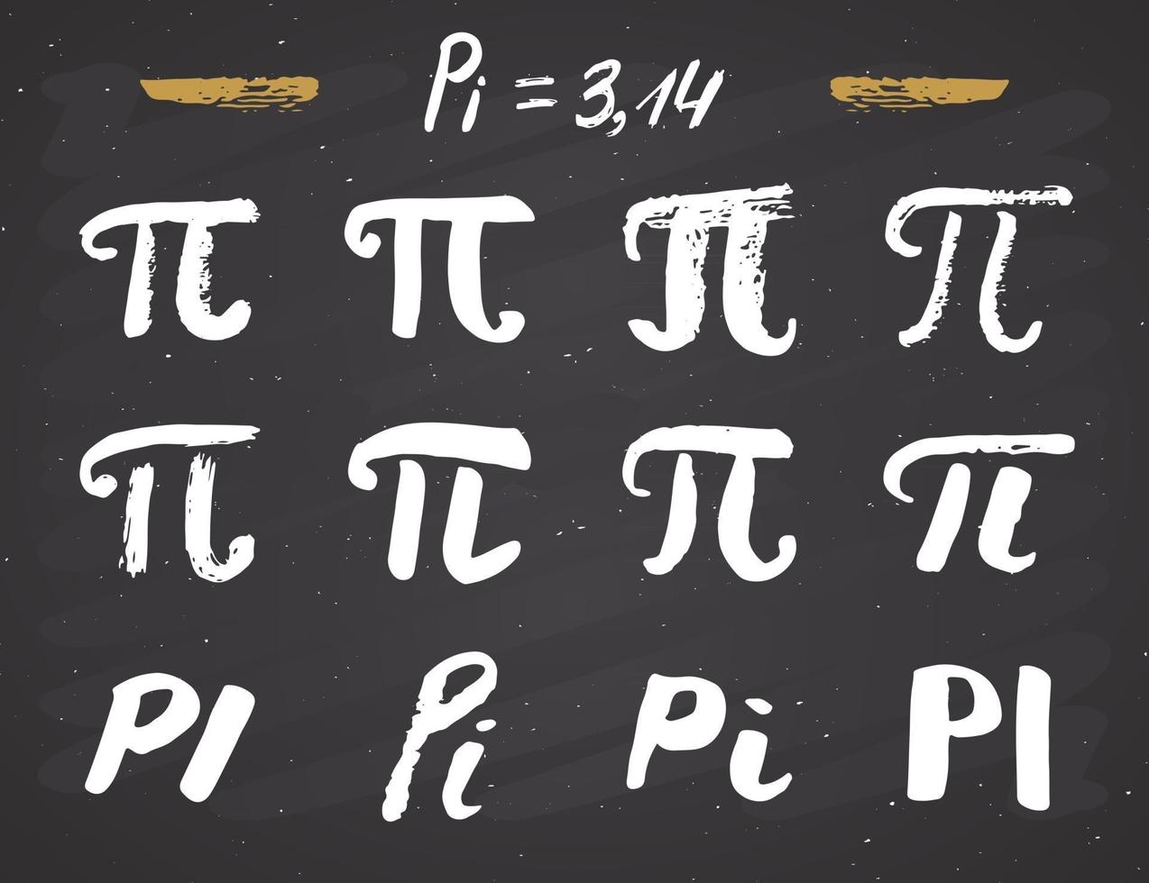 pi Symbole Hand gezeichnete Ikonen gesetzt, Grunge kalligraphisches mathematisches Zeichen, Vektorillustration vektor