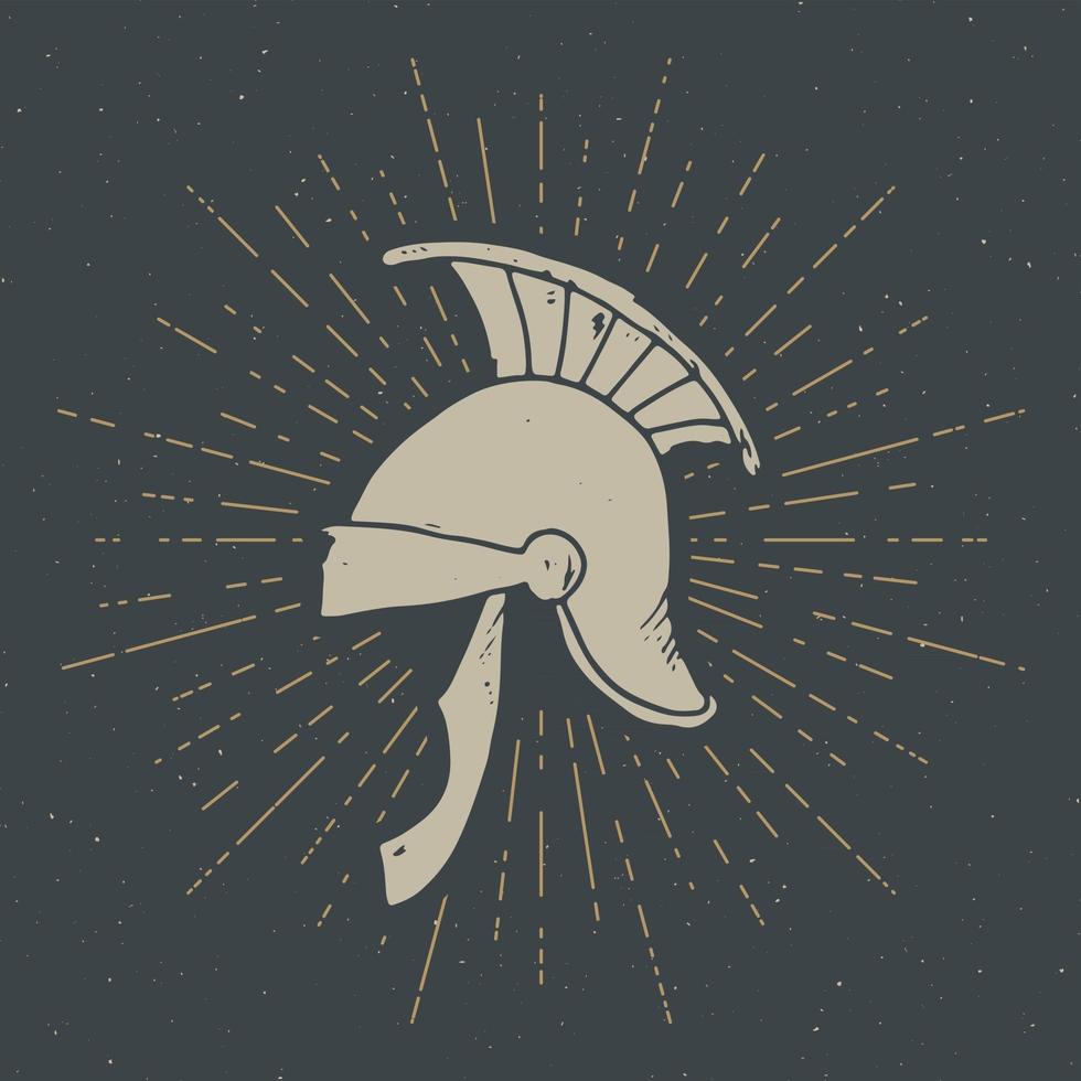 antikes römisches Helm-Vintage-Label, handgezeichnete Skizze, Grunge-strukturiertes Retro-Abzeichen, Typografie-Design-T-Shirt-Druck, Vektorillustration vector