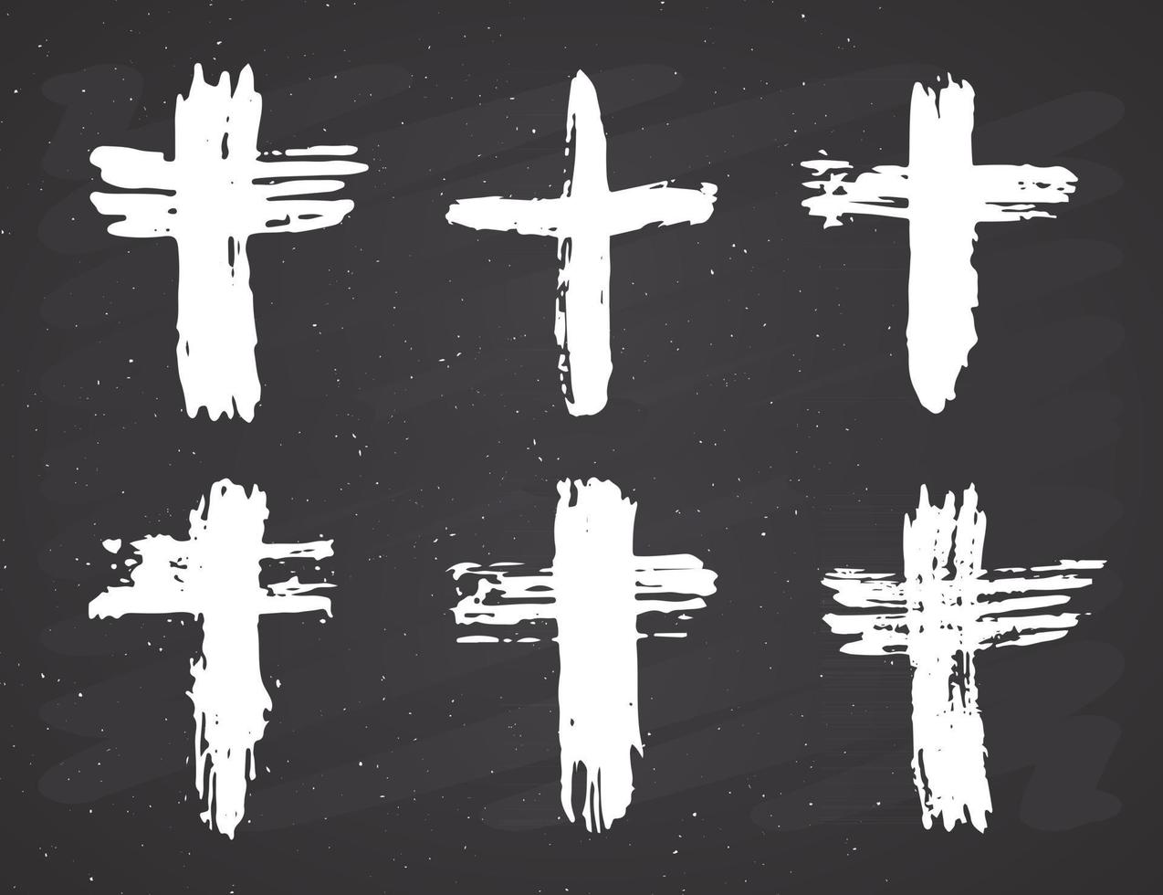 Grunge Hand gezeichnete Kreuz Symbole gesetzt. christliche Kreuze, religiöse Zeichenikonen, Kruzifixsymbolvektorillustration. vektor
