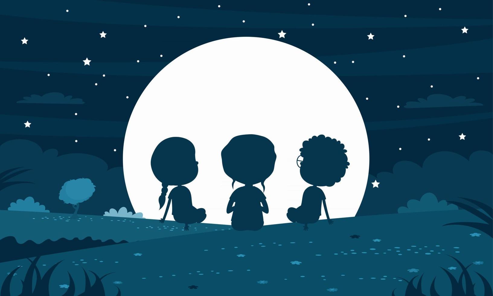 Kindersilhouette in der Mondnacht vektor