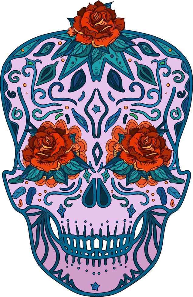 mexikansk skalle med rosor symbol dag av död vektor