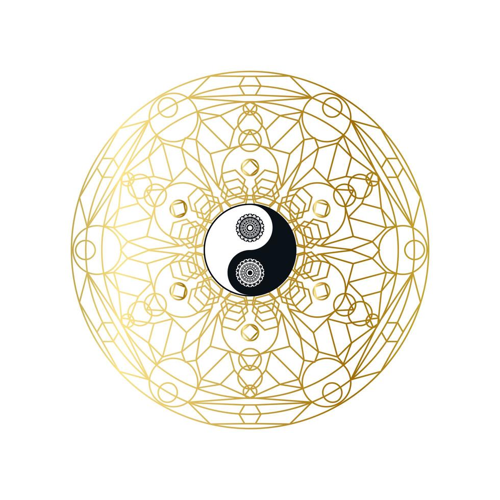 glänsande gyllene mandala med yin yang tecken isolerad vektor