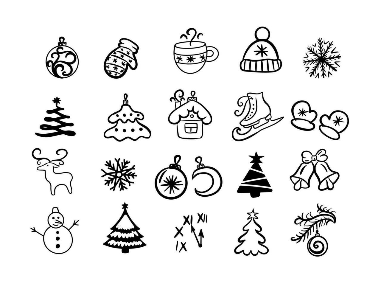 uppsättning av jul ikoner hand dragen i klotter style.vector illustration. vektor
