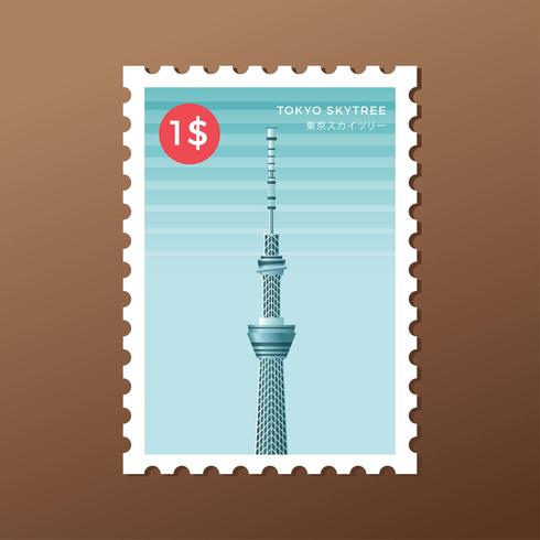 Tokyo Skytree Tower Landmark Briefmarkenvorlage vektor