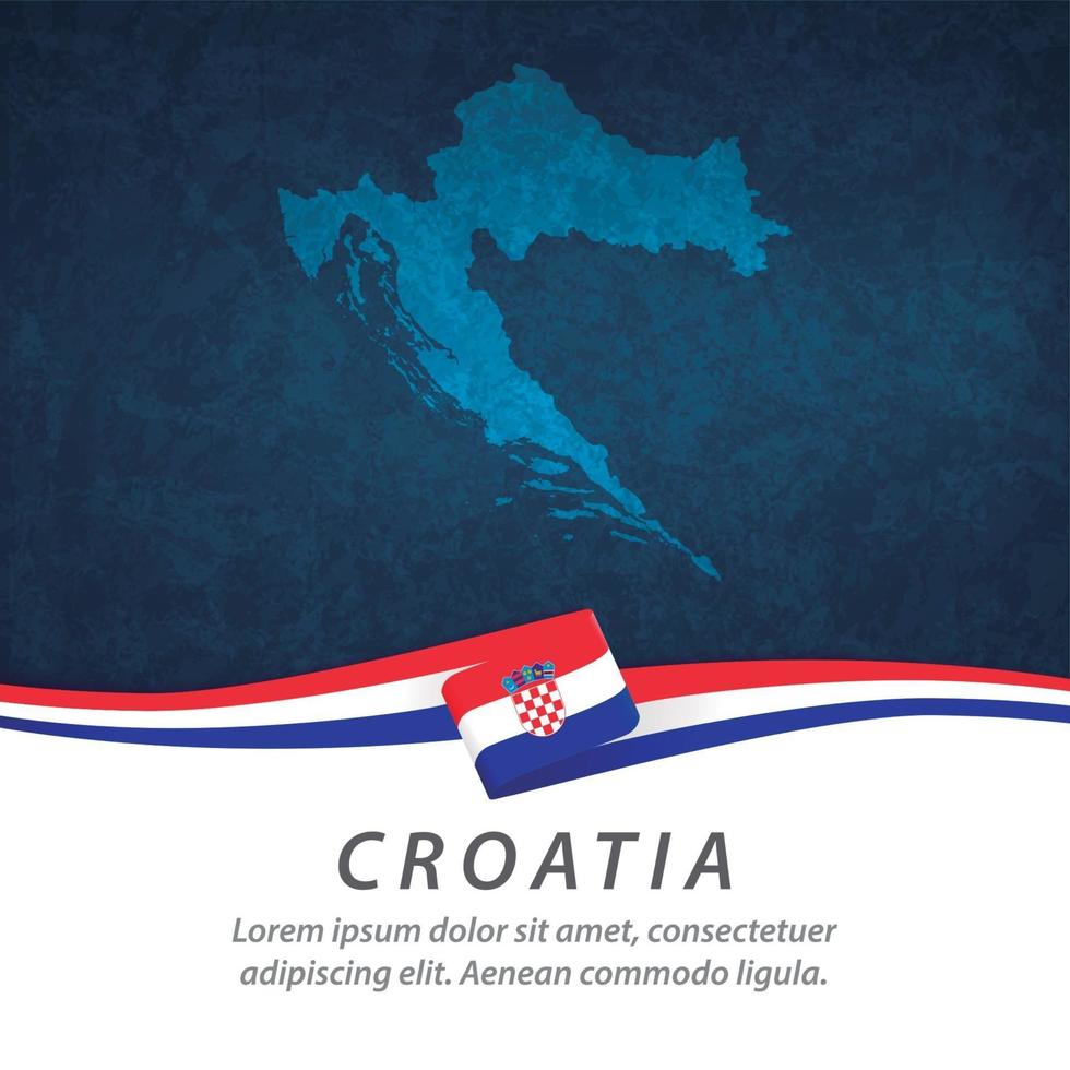 kroatiens flagga med karta vektor