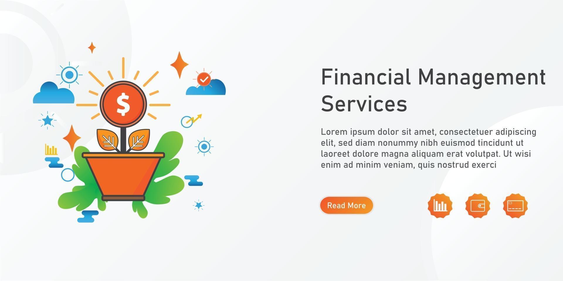 Vorlage für die Zielseite des Finanzmanagements. kreative Website-Vorlagen-Designs. bearbeitbare Vektorillustration. vektor