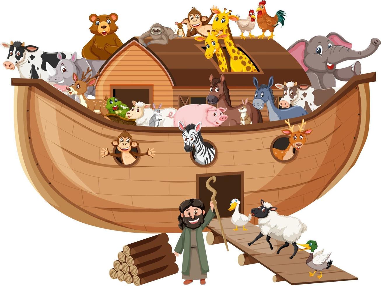 djur på Noahs ark isolerad på vit bakgrund vektor
