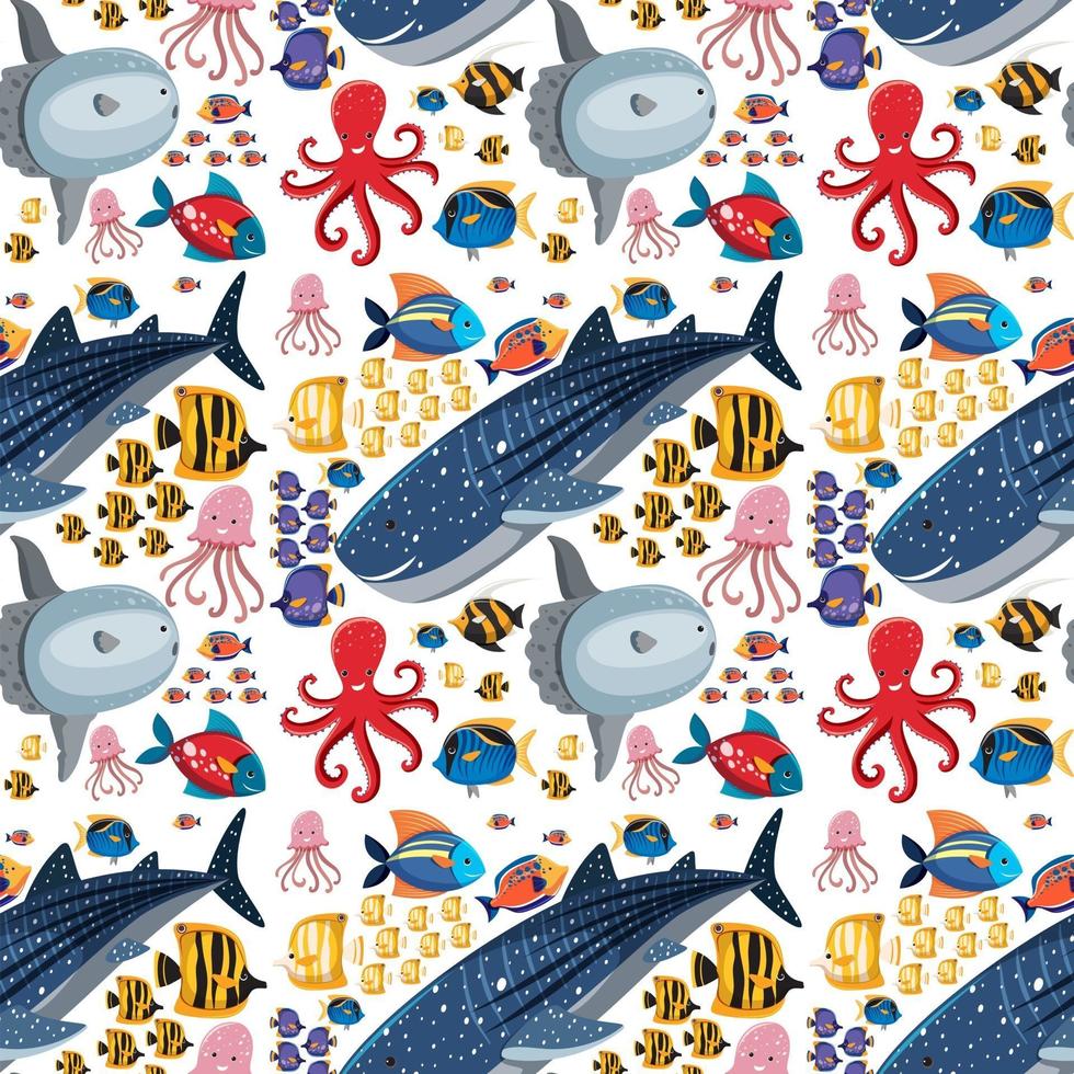 tecknade havet liv sömlösa mönster med havsdjur vektor