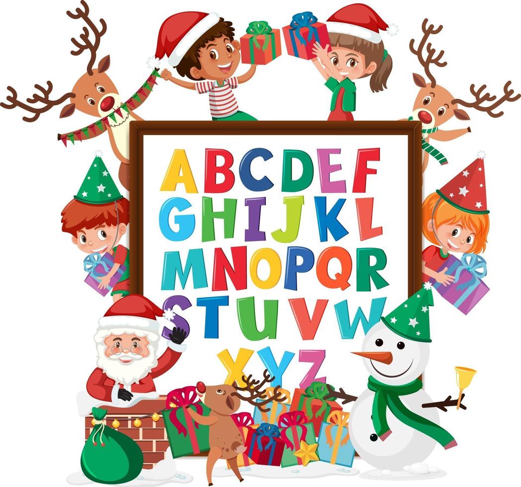 Az Alphabet Board mit vielen Kindern im Weihnachtsthema vektor